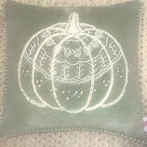 Moon Harvest Cotton Velvet Sage Green Embroidered Pumpkin Pillow Cover